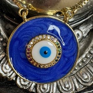 BOHEMIAN BLUE EVIL EYE/ LUCKY EYE PENDANT AND BRACELET 3 PIECE SET.
